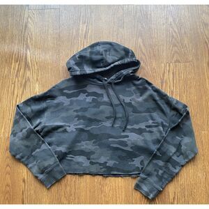 Black Camo Oversized Cropped Streetwear Hoodie Size M